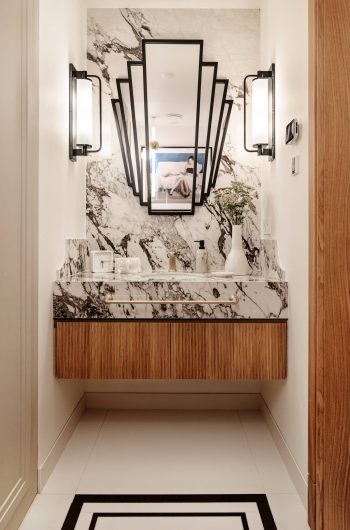 Spiek kwarcowy Marazzi Caparia Lux Gris - umywalka w łazience